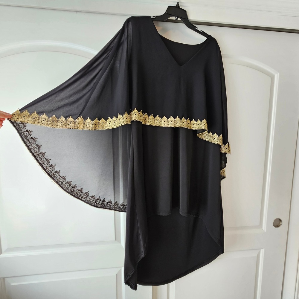 Hi-Low Dress Women Large Black Gold Lace Elegant Whimsigoth Dark Romantic Formal